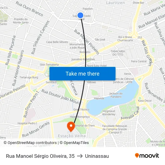 Rua Manoel Sérgio Oliveira, 35 to Uninassau map