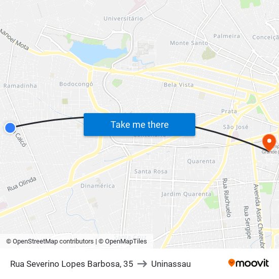 Rua Severino Lopes Barbosa, 35 to Uninassau map