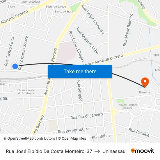 Rua José Elpídio Da Costa Monteiro, 37 to Uninassau map