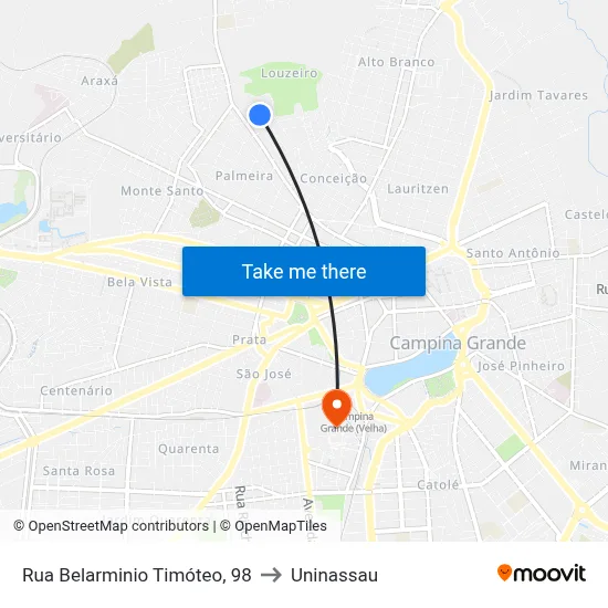 Rua Belarminio Timóteo, 98 to Uninassau map