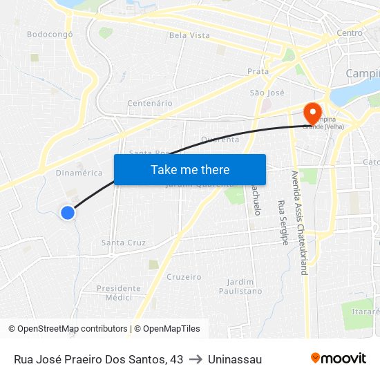 Rua José Praeiro Dos Santos, 43 to Uninassau map