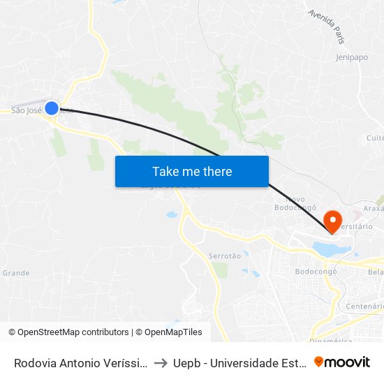 Rodovia Antonio Veríssimo De Souza, 69 to Uepb - Universidade Estadual Da Paraíba map