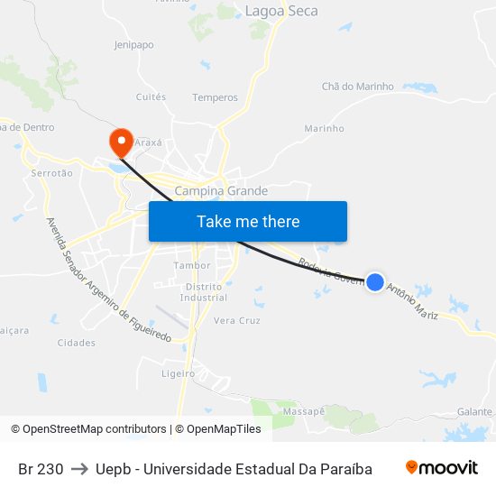 Br 230 to Uepb - Universidade Estadual Da Paraíba map