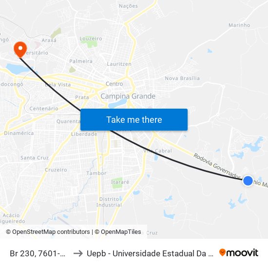 Br 230, 7601-7675 to Uepb - Universidade Estadual Da Paraíba map