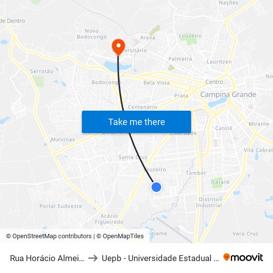 Rua Horácio Almeida, 142 to Uepb - Universidade Estadual Da Paraíba map