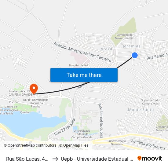Rua São Lucas, 480-538 to Uepb - Universidade Estadual Da Paraíba map