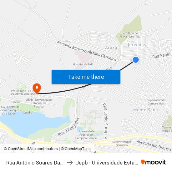 Rua Antônio Soares Da Silva, 366-566 to Uepb - Universidade Estadual Da Paraíba map