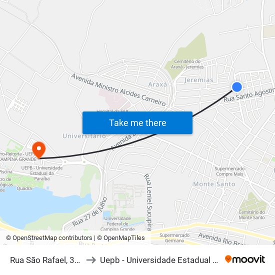 Rua São Rafael, 326-376 to Uepb - Universidade Estadual Da Paraíba map