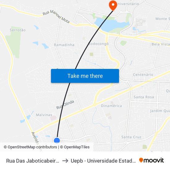 Rua Das Jaboticabeira, 947-1025 to Uepb - Universidade Estadual Da Paraíba map