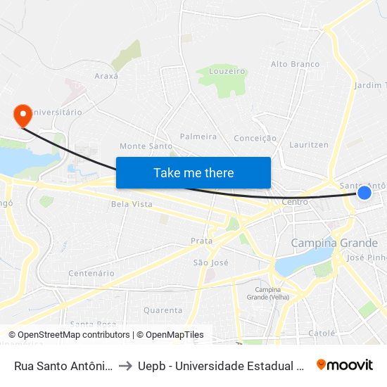 Rua Santo Antônio, 244 to Uepb - Universidade Estadual Da Paraíba map