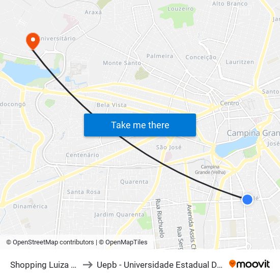 Shopping Luiza Motta to Uepb - Universidade Estadual Da Paraíba map