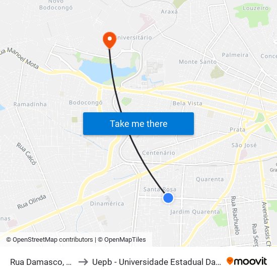 Rua Damasco, 1045 to Uepb - Universidade Estadual Da Paraíba map