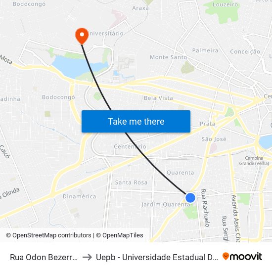 Rua Odon Bezerra, 627 to Uepb - Universidade Estadual Da Paraíba map