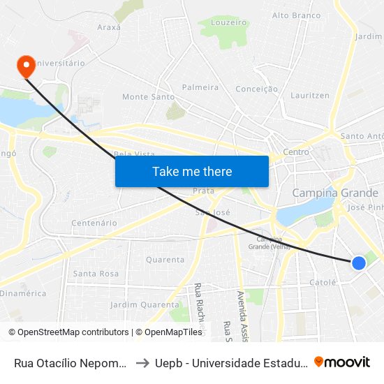 Rua Otacílio Nepomuceno, 490 to Uepb - Universidade Estadual Da Paraíba map