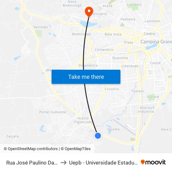 Rua José Paulino Da Rocha, 29 to Uepb - Universidade Estadual Da Paraíba map