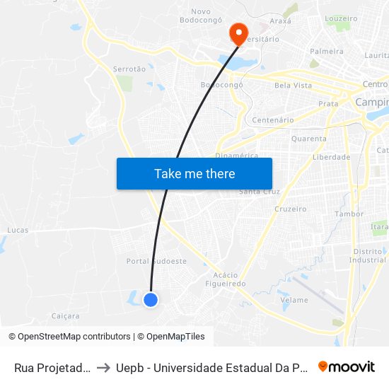 Rua Projetada V to Uepb - Universidade Estadual Da Paraíba map