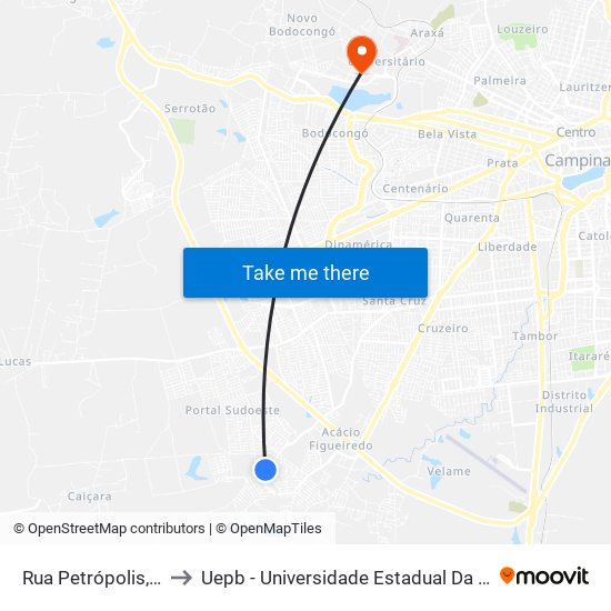 Rua Petrópolis, 408 to Uepb - Universidade Estadual Da Paraíba map