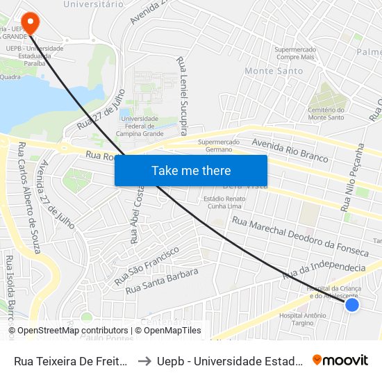 Rua Teixeira De Freitas, 252-266 to Uepb - Universidade Estadual Da Paraíba map