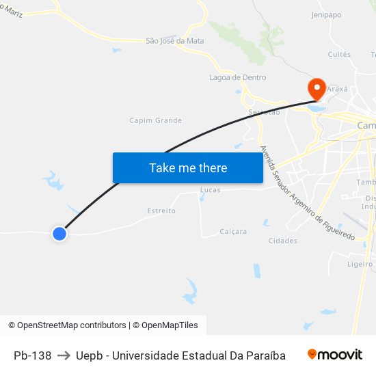 Pb-138 to Uepb - Universidade Estadual Da Paraíba map