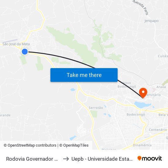 Rodovia Governador Antônio Mariz to Uepb - Universidade Estadual Da Paraíba map