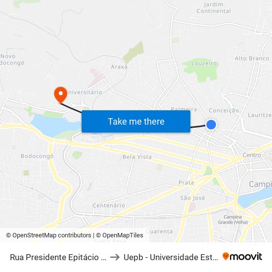 Rua Presidente Epitácio Pessoa, 412-422 to Uepb - Universidade Estadual Da Paraíba map