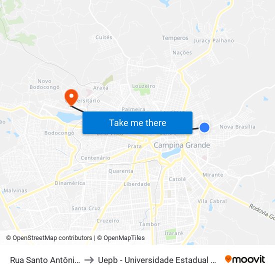 Rua Santo Antônio, 700 to Uepb - Universidade Estadual Da Paraíba map