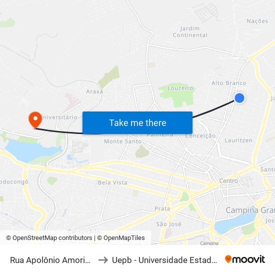 Rua Apolônio Amorim, 101-121 to Uepb - Universidade Estadual Da Paraíba map