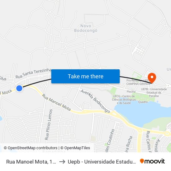 Rua Manoel Mota, 1577-1625 to Uepb - Universidade Estadual Da Paraíba map