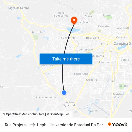 Rua Projetada to Uepb - Universidade Estadual Da Paraíba map