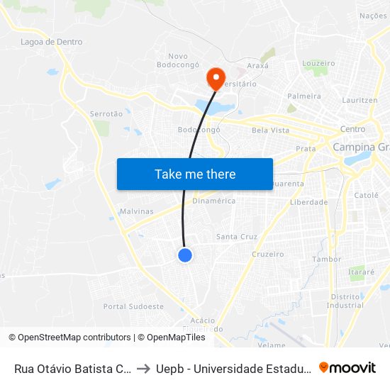 Rua Otávio Batista Cabral, 110 to Uepb - Universidade Estadual Da Paraíba map