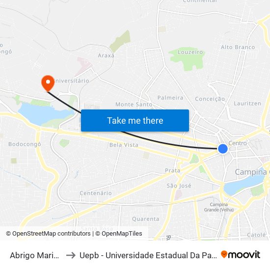 Abrigo Maringá to Uepb - Universidade Estadual Da Paraíba map