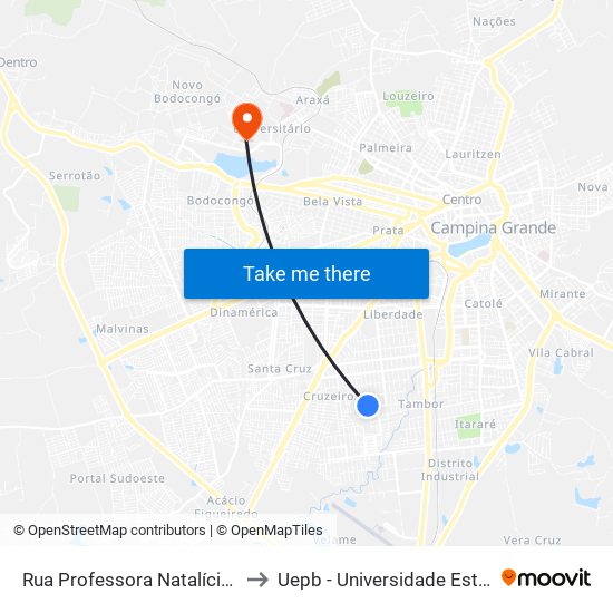 Rua Professora Natalícia Ramos Vieira, 5 to Uepb - Universidade Estadual Da Paraíba map