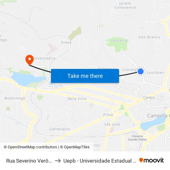 Rua Severino Verônica, 50 to Uepb - Universidade Estadual Da Paraíba map