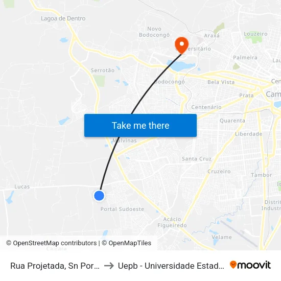 Rua Projetada, Sn Portal Campina to Uepb - Universidade Estadual Da Paraíba map