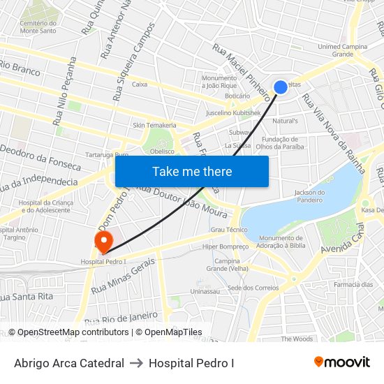 Abrigo Arca Catedral to Hospital Pedro I map