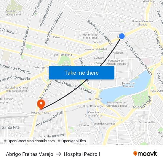 Abrigo Freitas Varejo to Hospital Pedro I map