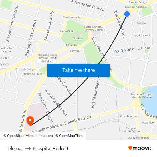 Telemar to Hospital Pedro I map