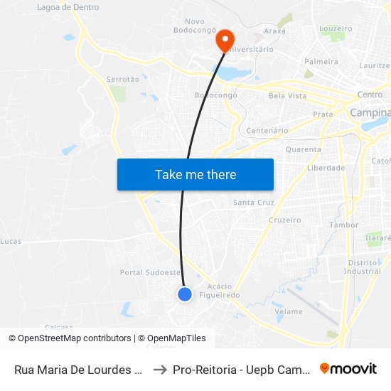 Rua Maria De Lourdes Carolino, 28 to Pro-Reitoria - Uepb Campina Grande map