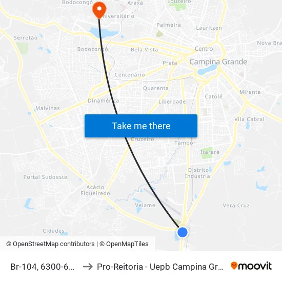 Br-104, 6300-6940 to Pro-Reitoria - Uepb Campina Grande map