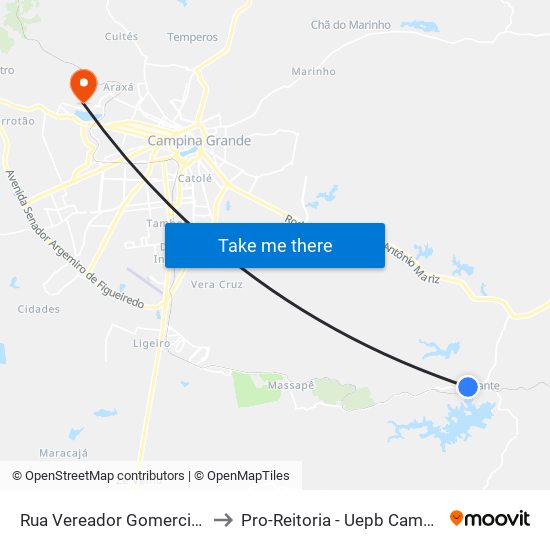 Rua Vereador Gomercindo Dunda to Pro-Reitoria - Uepb Campina Grande map