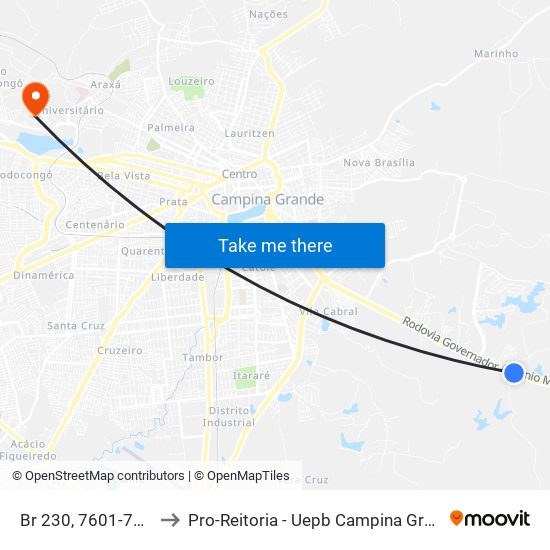Br 230, 7601-7675 to Pro-Reitoria - Uepb Campina Grande map