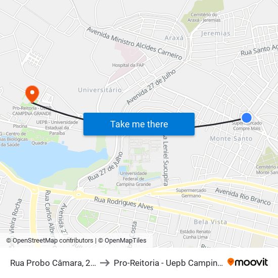 Rua Probo Câmara, 214-312 to Pro-Reitoria - Uepb Campina Grande map