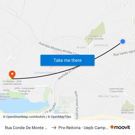 Rua Conde De Monte Cristo, 197 to Pro-Reitoria - Uepb Campina Grande map