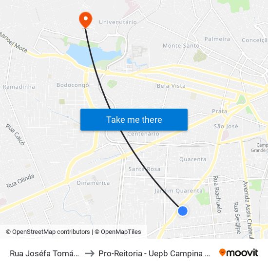 Rua Joséfa Tomás, 68 to Pro-Reitoria - Uepb Campina Grande map