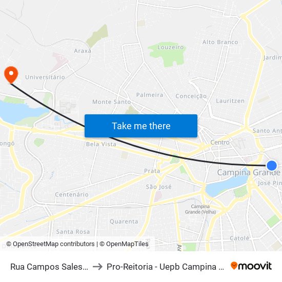 Rua Campos Sales, 274 to Pro-Reitoria - Uepb Campina Grande map