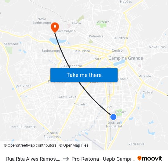 Rua Rita Alves Ramos, 745-785 to Pro-Reitoria - Uepb Campina Grande map