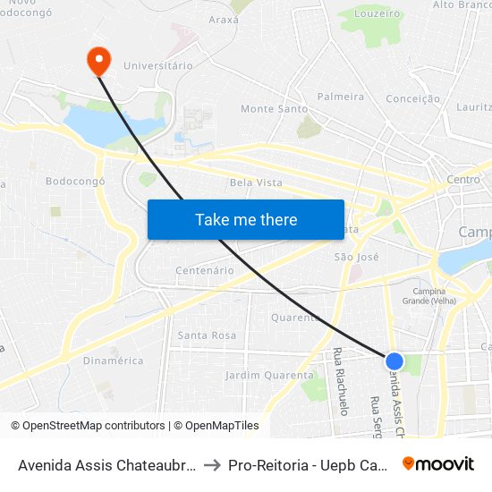 Avenida Assis Chateaubriand, 797-821 to Pro-Reitoria - Uepb Campina Grande map