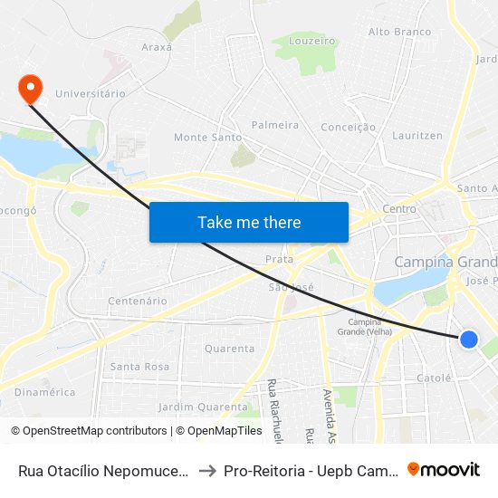 Rua Otacílio Nepomuceno, 302-370 to Pro-Reitoria - Uepb Campina Grande map