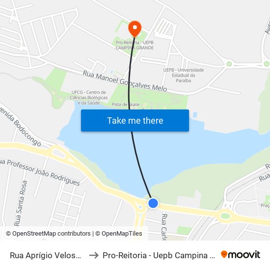 Rua Aprígio Veloso, 332 to Pro-Reitoria - Uepb Campina Grande map