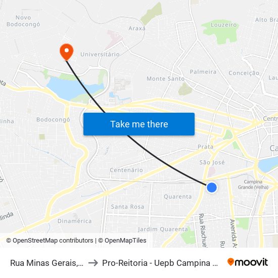 Rua Minas Gerais, 377 to Pro-Reitoria - Uepb Campina Grande map